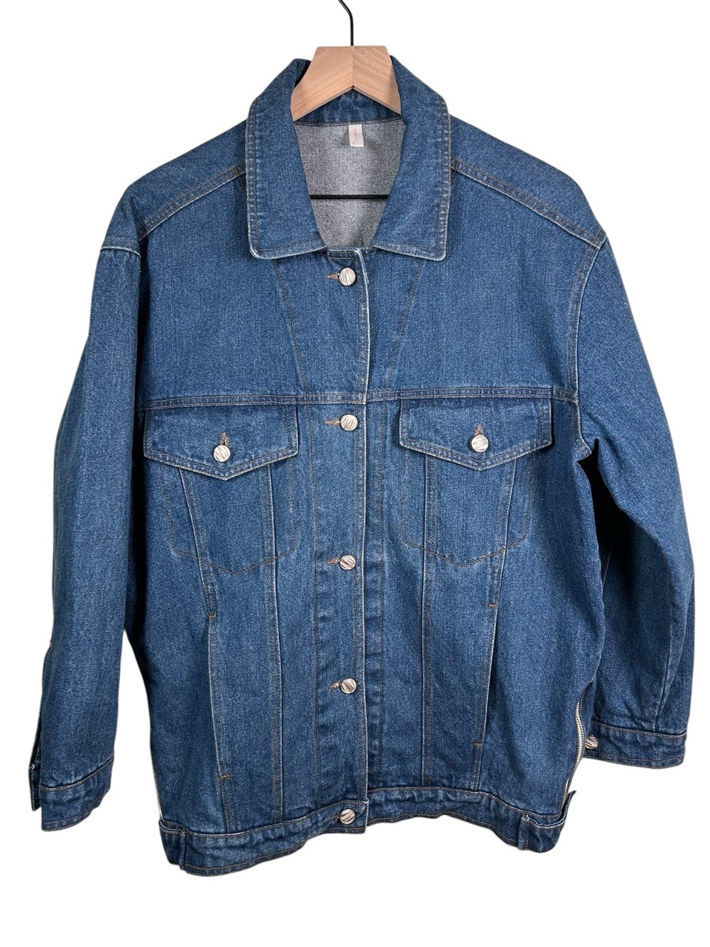 VTG Y2K Crazy Cool Denim Jean Jacket Korean Graphic Patchwork Retro Mall Goth L - Picture 2 of 16